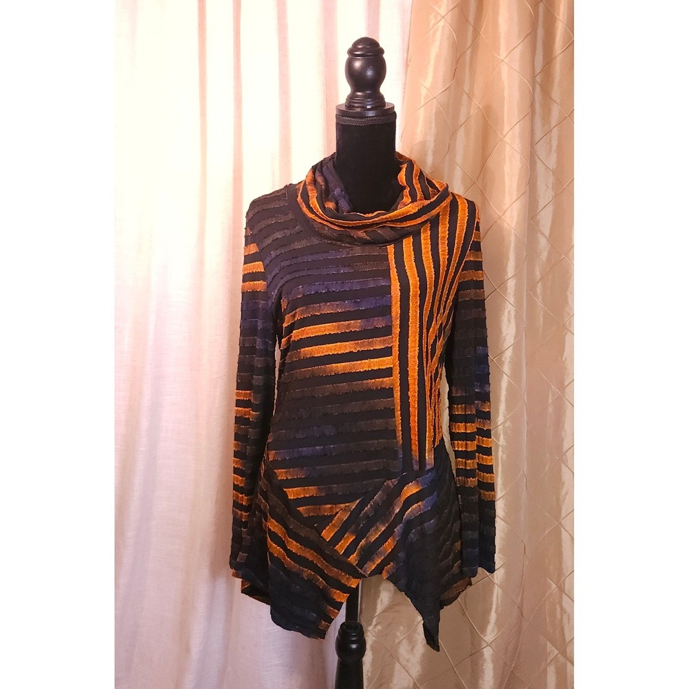 Vintage Cowl Neck Layered Gradients Patchwork Stripes, Feratelli
